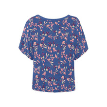 Load image into Gallery viewer, Swift Floral Peach Blue Women&#39;s Batwing-Sleeved Blouse T shirt (Model T44) Women&#39;s Batwing-Sleeved Blouse T shirt (T44) e-joyer 
