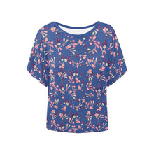 Load image into Gallery viewer, Swift Floral Peach Blue Women&#39;s Batwing-Sleeved Blouse T shirt (Model T44) Women&#39;s Batwing-Sleeved Blouse T shirt (T44) e-joyer 
