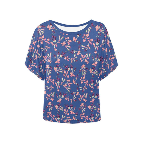 Swift Floral Peach Blue Women's Batwing-Sleeved Blouse T shirt (Model T44) Women's Batwing-Sleeved Blouse T shirt (T44) e-joyer 