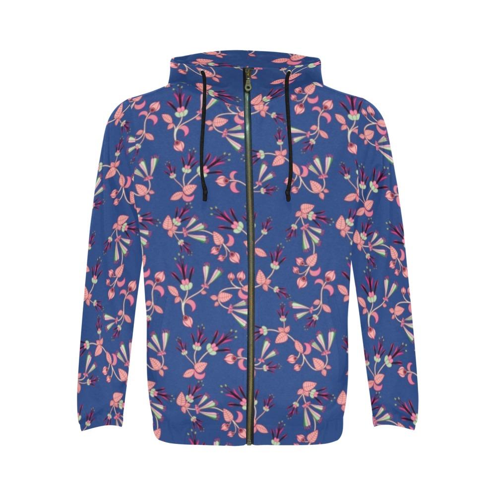 Swift Floral Peach Blue Zip Hoodie by 49 Dzine