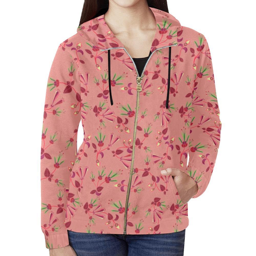 Swift Floral Peach Rouge Remix All Over Print Full Zip Hoodie for Women (Model H14) All Over Print Full Zip Hoodie for Women (H14) e-joyer 