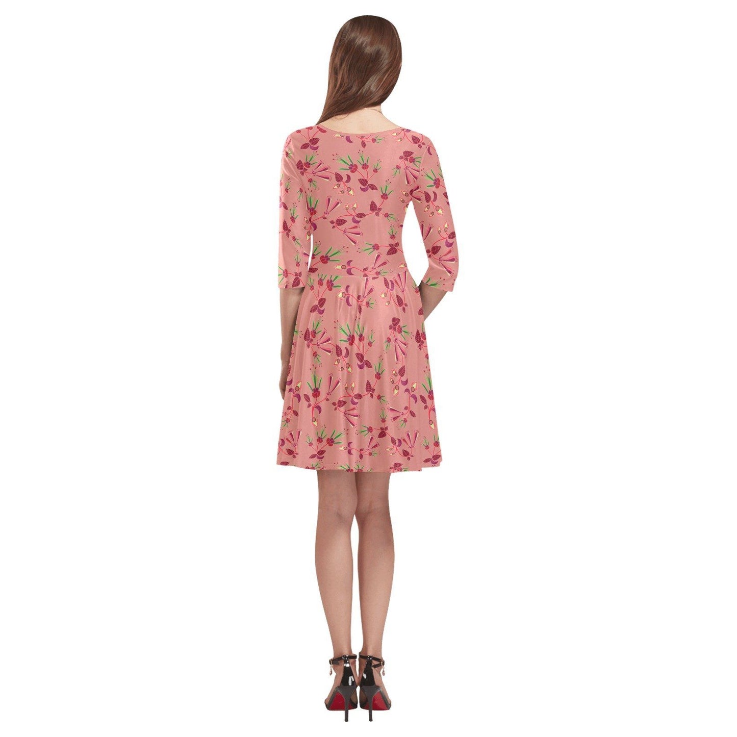 Swift Floral Peach Rouge Remix Tethys Half-Sleeve Skater Dress(Model D20) Tethys Half-Sleeve Skater Dress (D20) e-joyer 