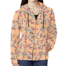 Load image into Gallery viewer, Swift Floral Peache All Over Print Full Zip Hoodie for Women (Model H14) All Over Print Full Zip Hoodie for Women (H14) e-joyer 
