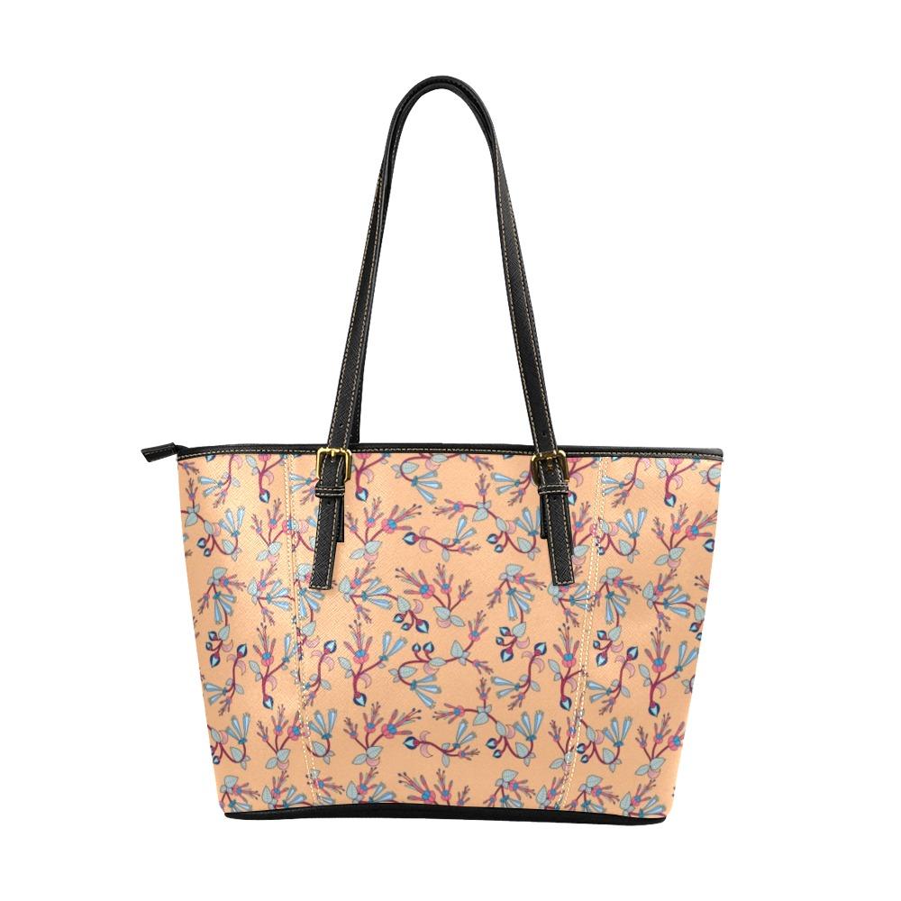 Swift Floral Peache Leather Tote Bag/Large (Model 1640) Leather Tote Bag (1640) e-joyer 