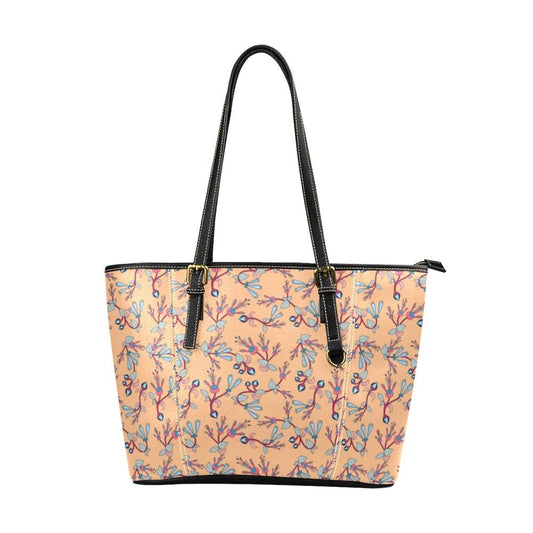 Swift Floral Peache Leather Tote Bag/Large (Model 1640) Leather Tote Bag (1640) e-joyer 