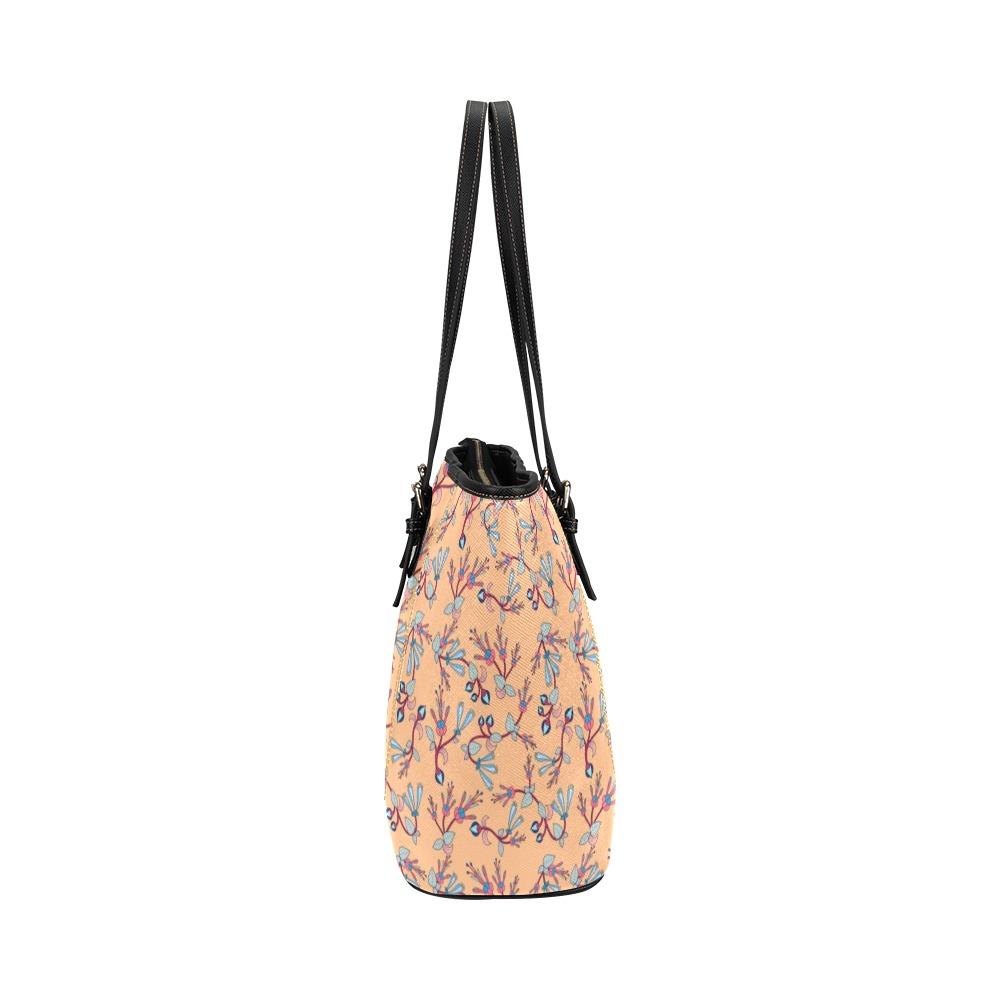 Swift Floral Peache Leather Tote Bag/Large (Model 1640) Leather Tote Bag (1640) e-joyer 