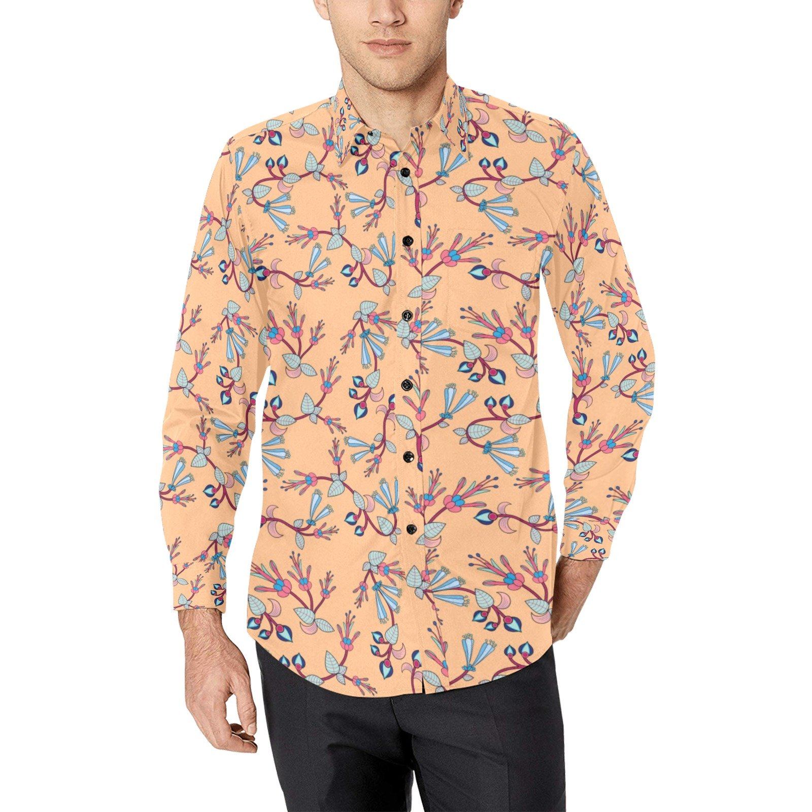 Swift Floral Peache Men's All Over Print Casual Dress Shirt (Model T61) Men's Dress Shirt (T61) e-joyer 