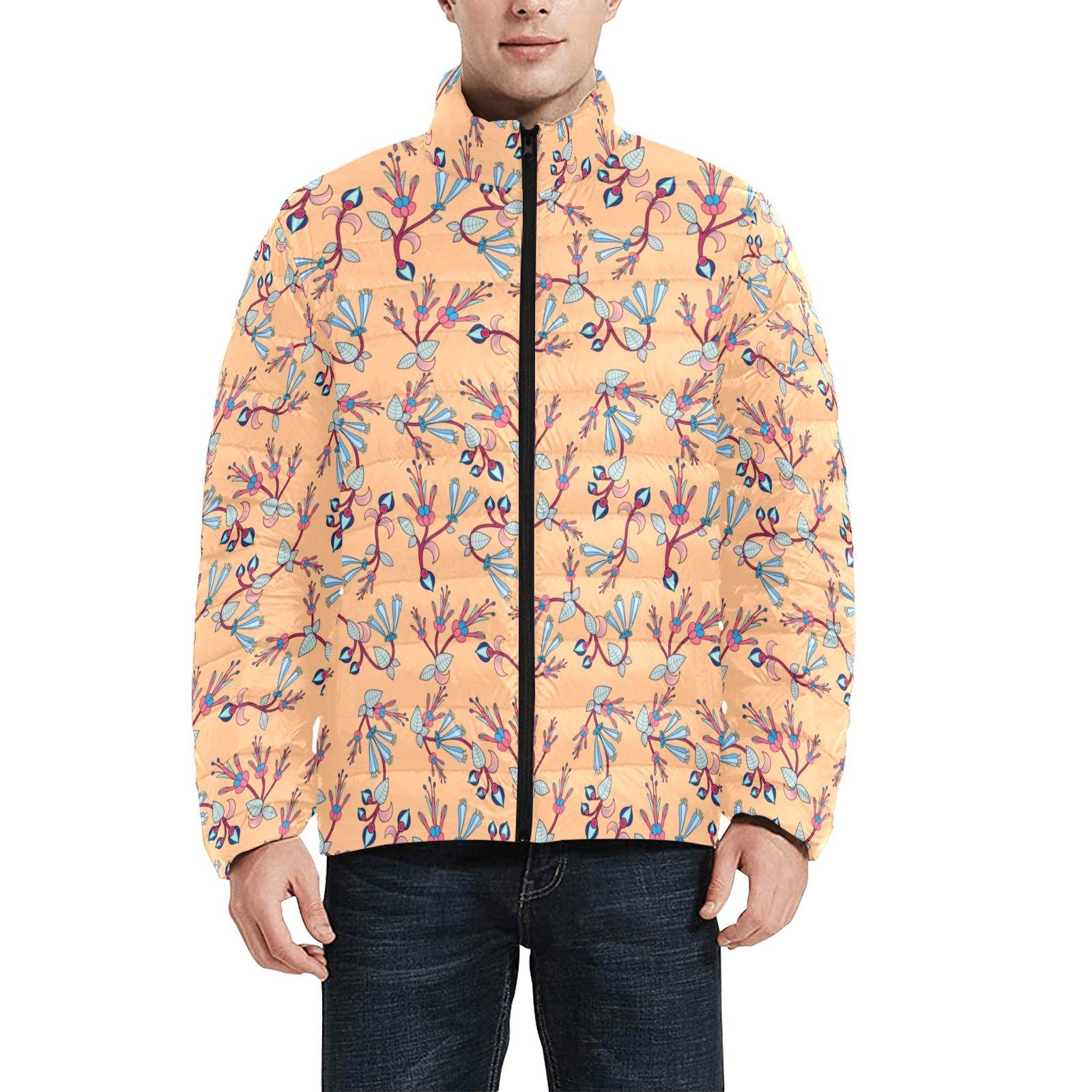 Swift Floral Peache Men's Stand Collar Padded Jacket (Model H41) Men's Stand Collar Padded Jacket (H41) e-joyer 