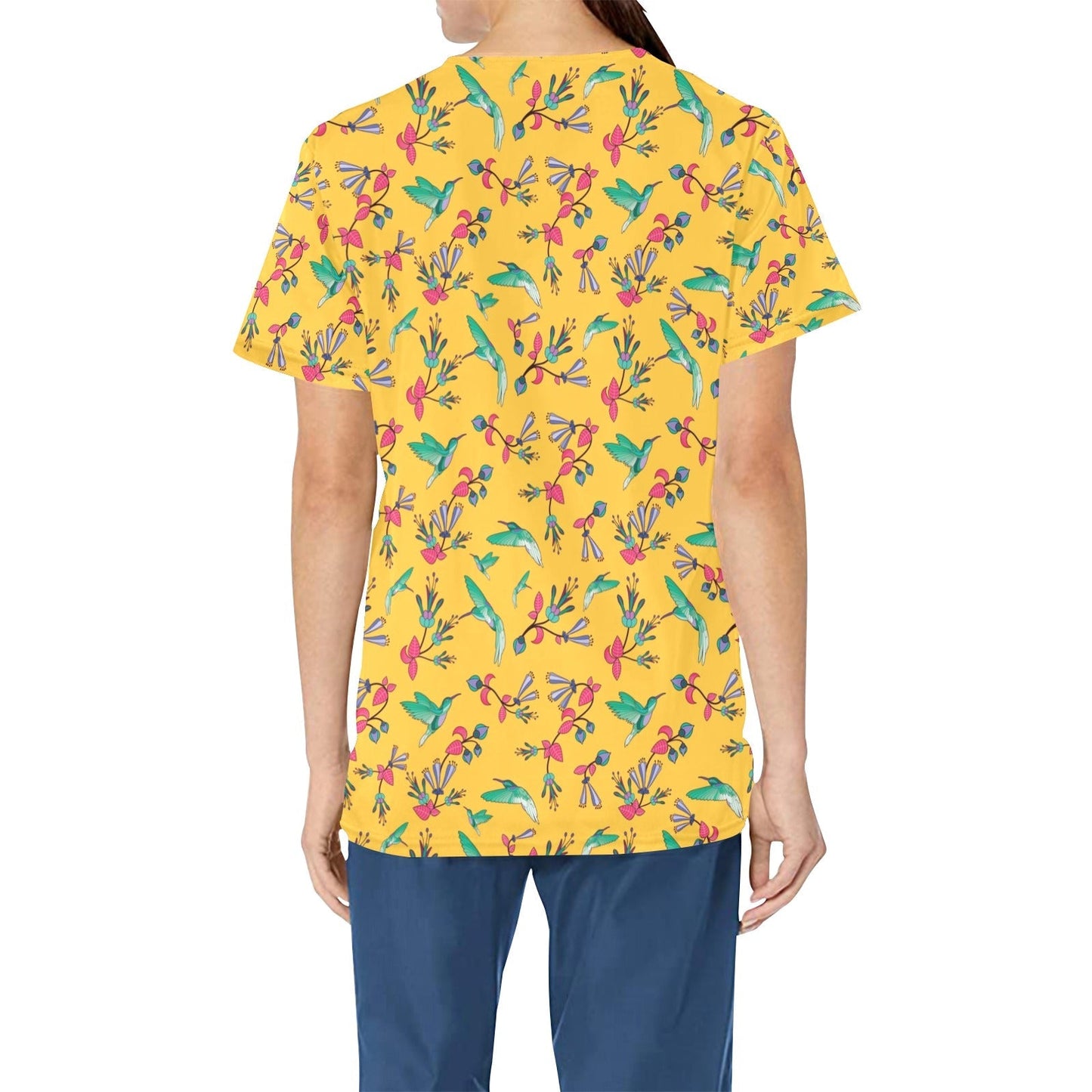 Swift Pastel Yellow All Over Print Scrub Top Scrub Top e-joyer 