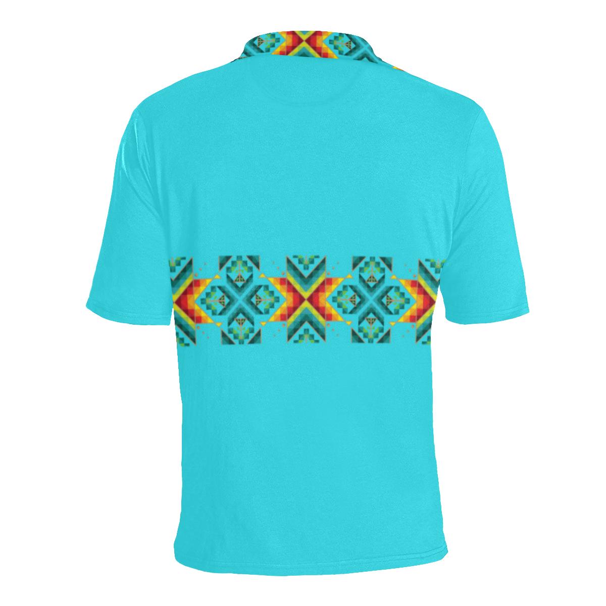 Turquoise Blanket Strip - I Men's All Over Print Polo Shirt (Model T55) Men's Polo Shirt (Model T55) e-joyer 