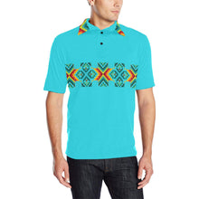 Load image into Gallery viewer, Turquoise Blanket Strip - I Men&#39;s All Over Print Polo Shirt (Model T55) Men&#39;s Polo Shirt (Model T55) e-joyer 
