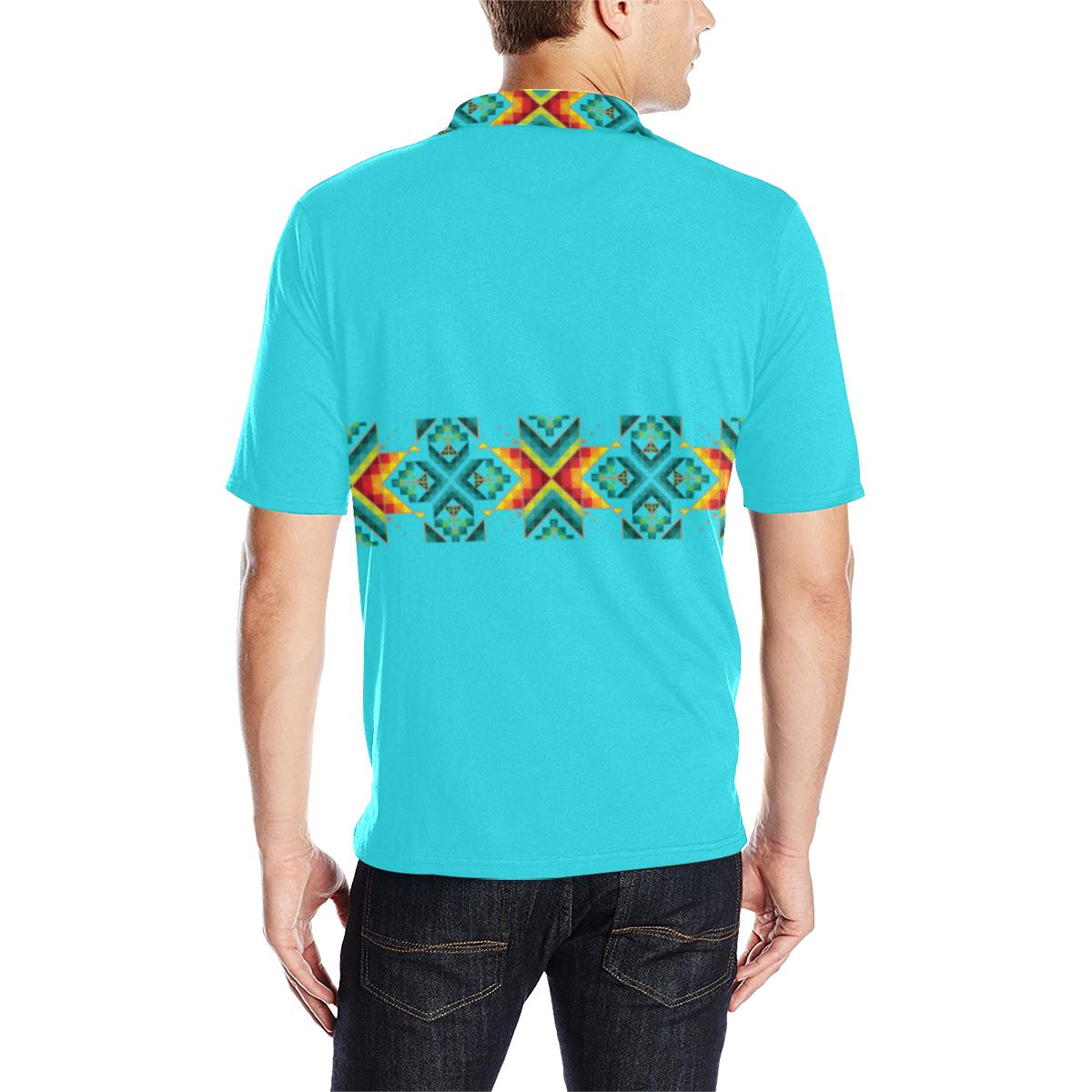 Turquoise Blanket Strip - I Men's All Over Print Polo Shirt (Model T55) Men's Polo Shirt (Model T55) e-joyer 