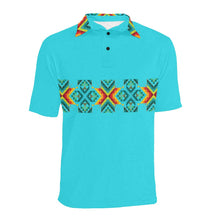 Load image into Gallery viewer, Turquoise Blanket Strip - I Men&#39;s All Over Print Polo Shirt (Model T55) Men&#39;s Polo Shirt (Model T55) e-joyer 
