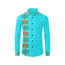 Load image into Gallery viewer, Turquoise Blanket Strip Men&#39;s All Over Print Casual Dress Shirt (Model T61) Men&#39;s Dress Shirt (T61) e-joyer 
