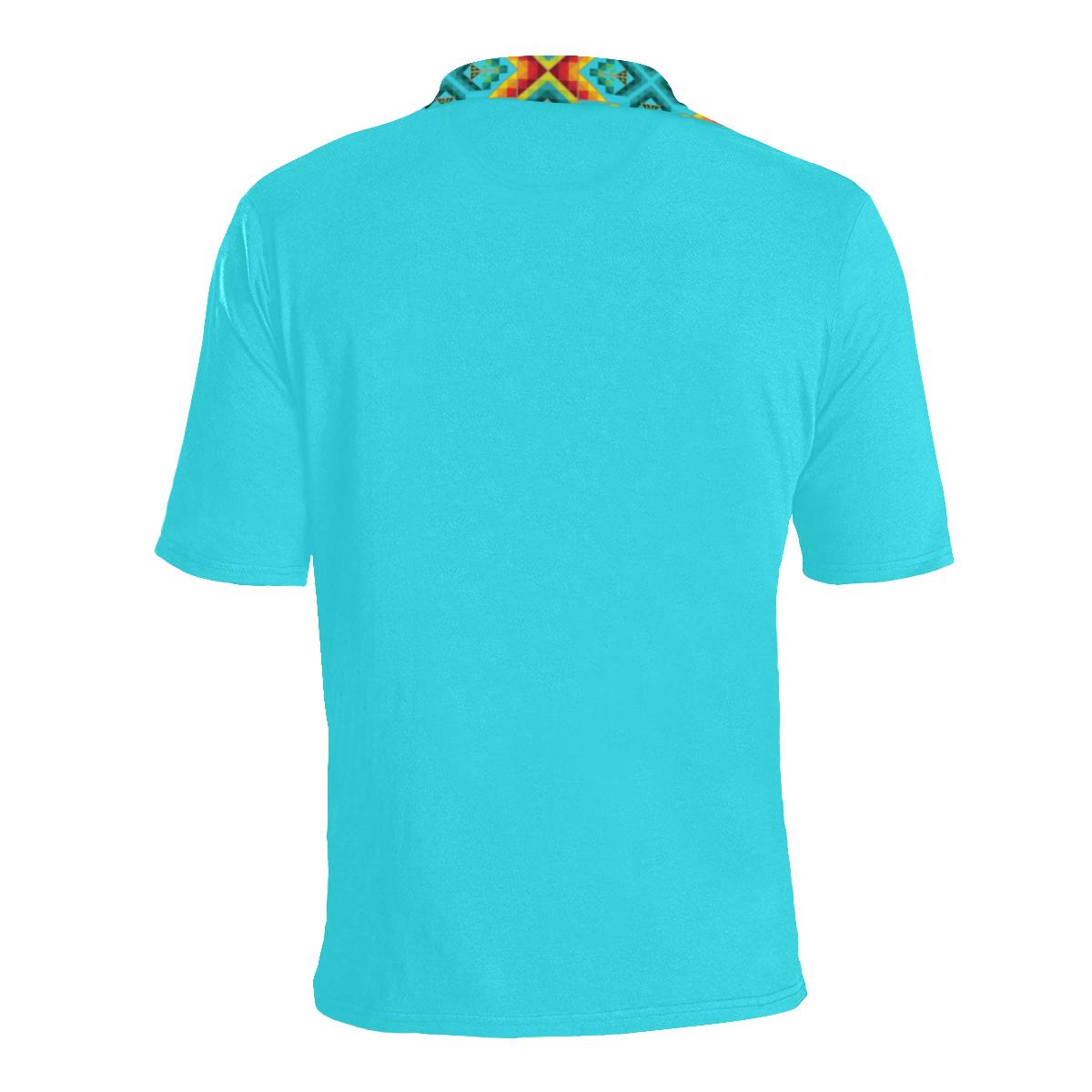 Turquoise Blanket Strip Men's All Over Print Polo Shirt (Model T55) Men's Polo Shirt (Model T55) e-joyer 