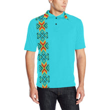 Load image into Gallery viewer, Turquoise Blanket Strip Men&#39;s All Over Print Polo Shirt (Model T55) Men&#39;s Polo Shirt (Model T55) e-joyer 
