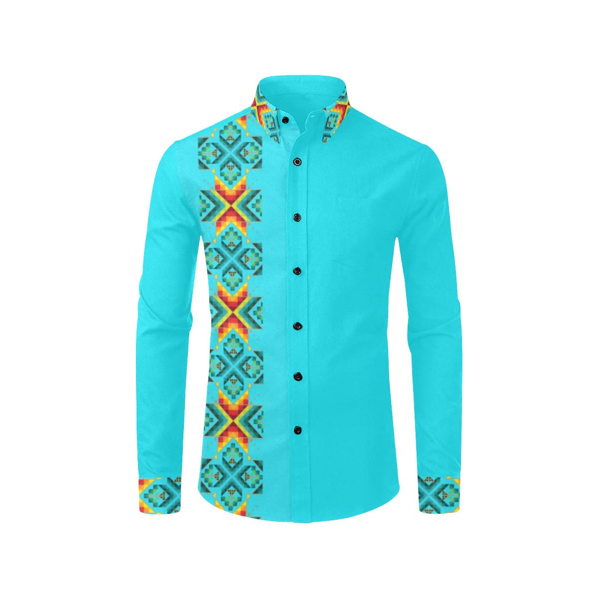 Turquoise Blanket Vertical Casual Dress Shirt by 49 Dzine