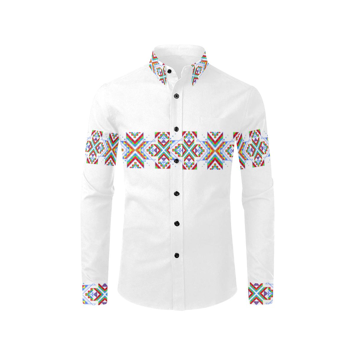 White Blanket Strip on White-1 Men's All Over Print Casual Dress Shirt (Model T61) Men's Dress Shirt (T61) e-joyer 