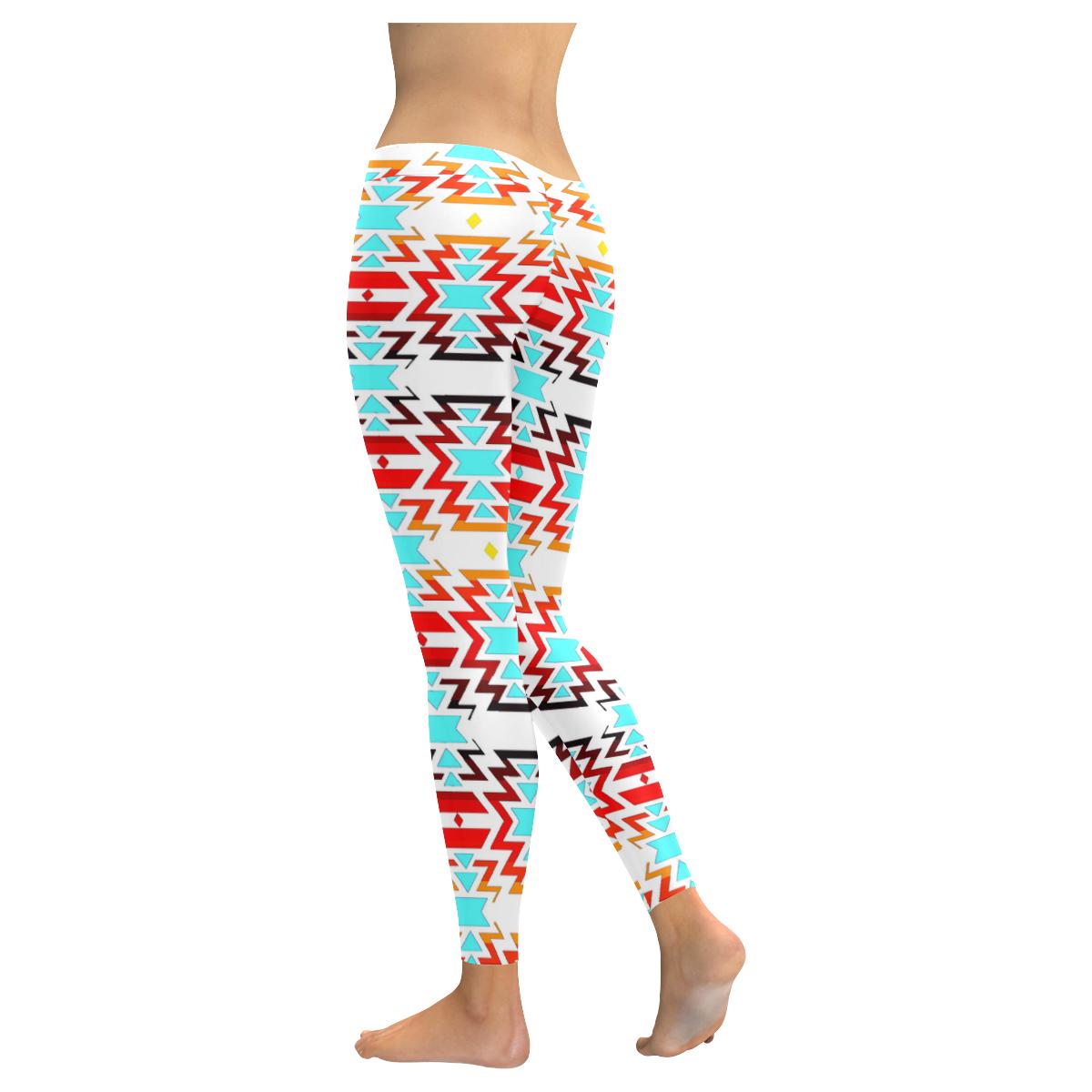 White Fire and Sky Low Rise Leggings (Model L05) Low Rise Leggings (Invisible Stitch) (L05) e-joyer 