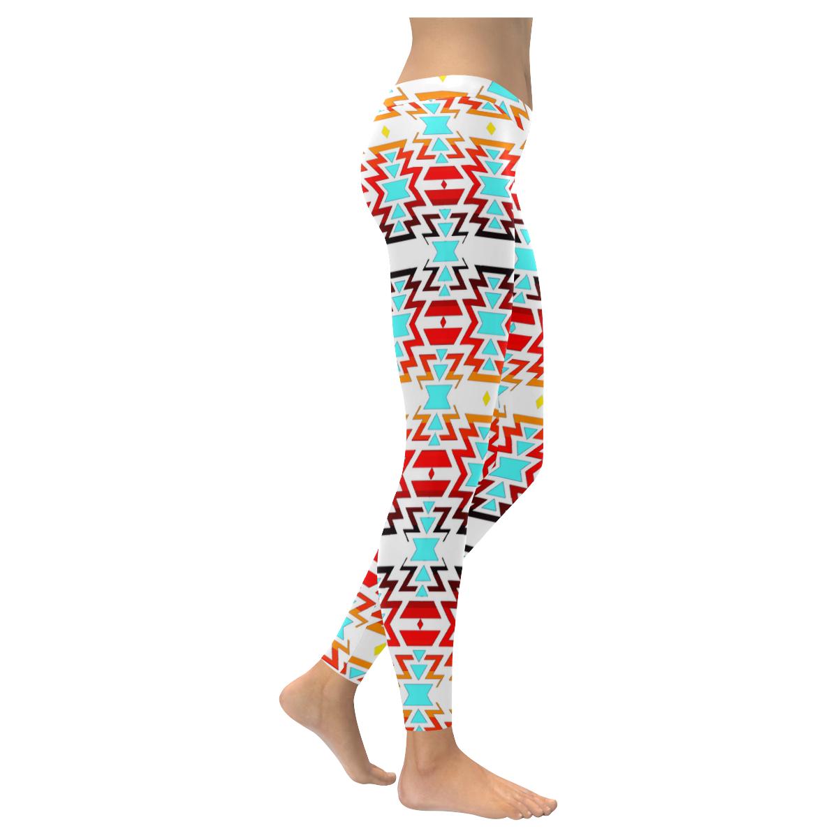 White Fire and Sky Low Rise Leggings (Model L05) Low Rise Leggings (Invisible Stitch) (L05) e-joyer 