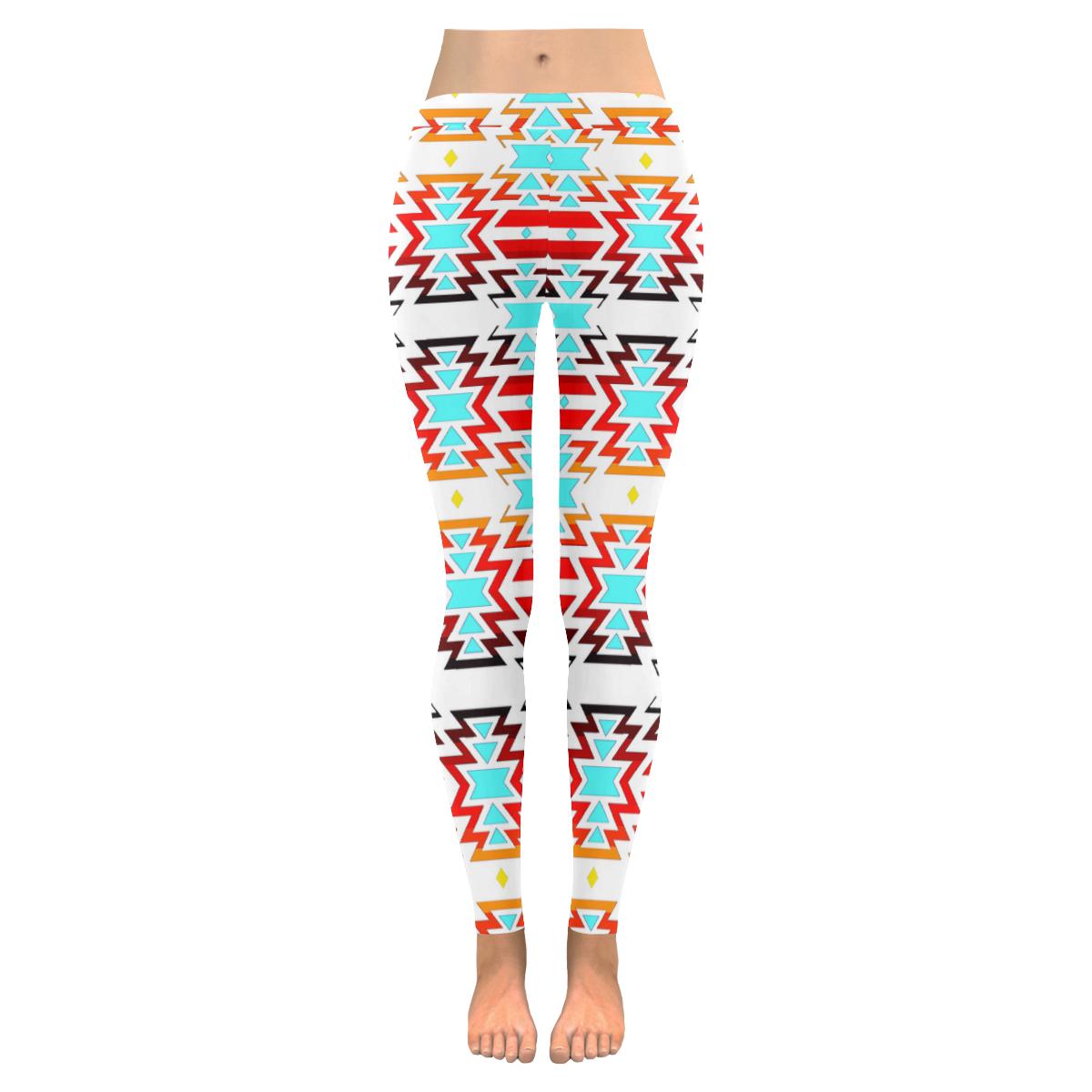 White Fire and Sky Low Rise Leggings (Model L05) Low Rise Leggings (Invisible Stitch) (L05) e-joyer 