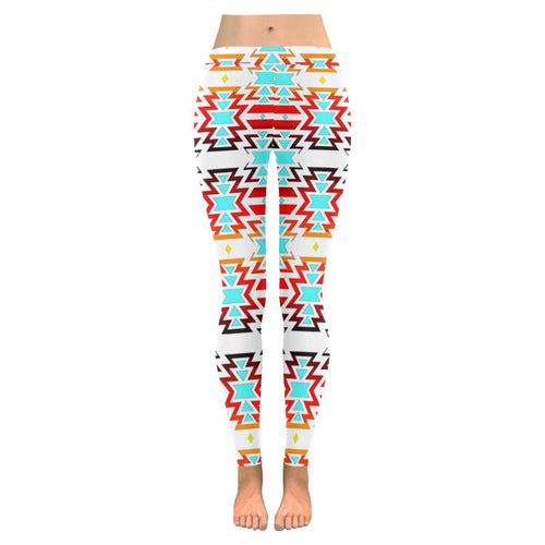 White Fire and Sky Low Rise Leggings (Model L05) Low Rise Leggings (Invisible Stitch) (L05) e-joyer 