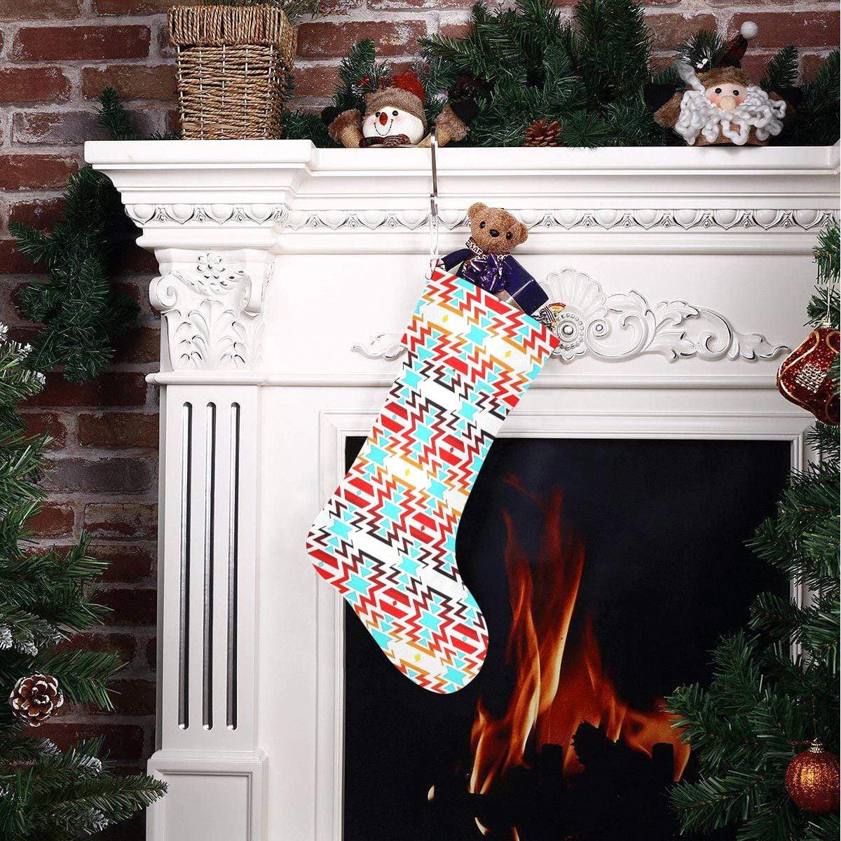 White Fire and Turquoise Christmas Stocking Christmas Stocking e-joyer 