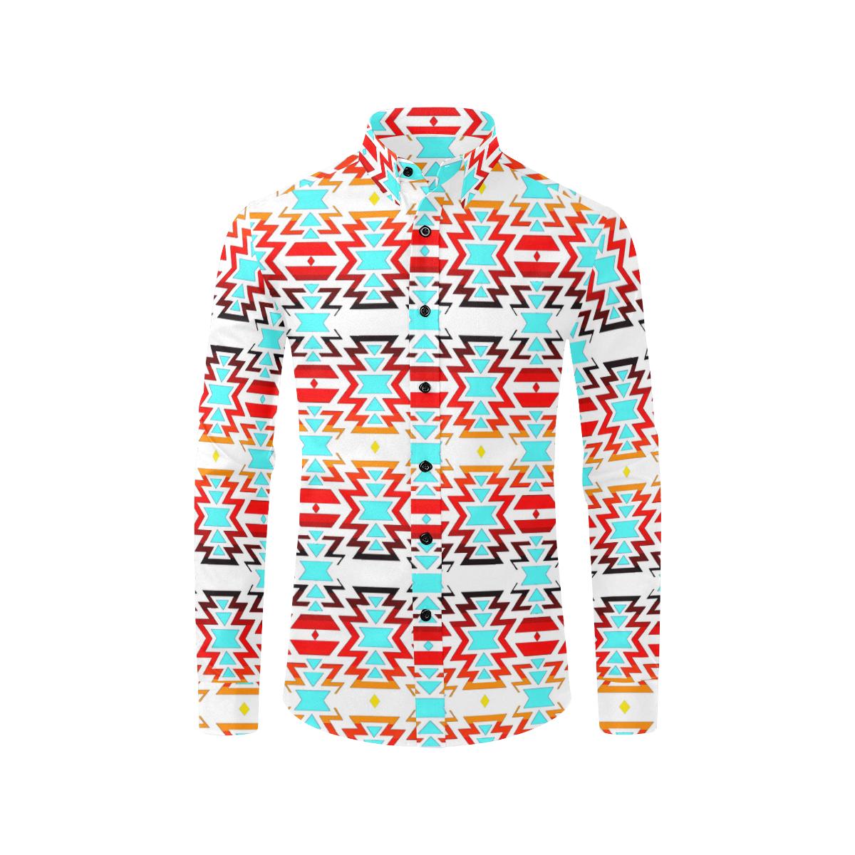 White Fire and Turquoise Men's All Over Print Casual Dress Shirt (Model T61) Men's Dress Shirt (T61) e-joyer 