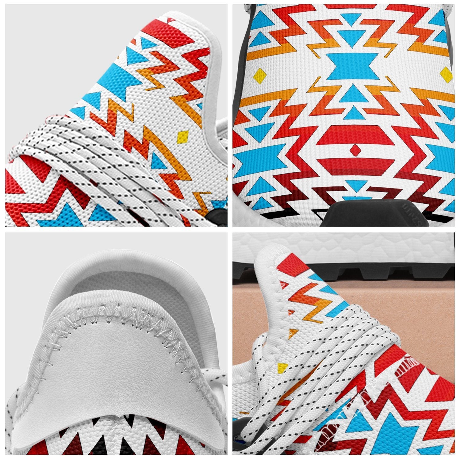 White Fire and Turquoise Okaki Sneakers Shoes 49 Dzine 