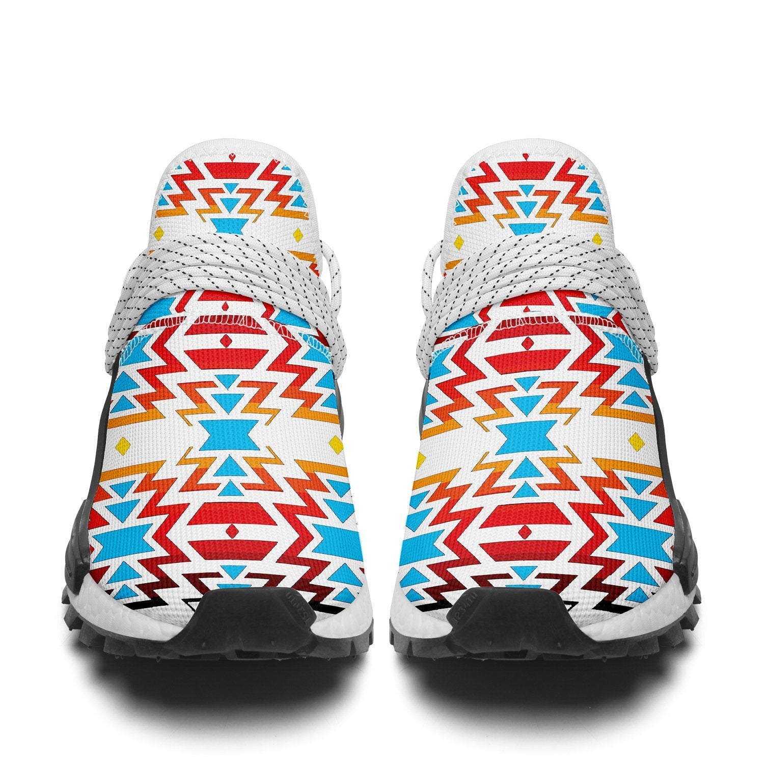 White Fire and Turquoise Okaki Sneakers Shoes 49 Dzine 