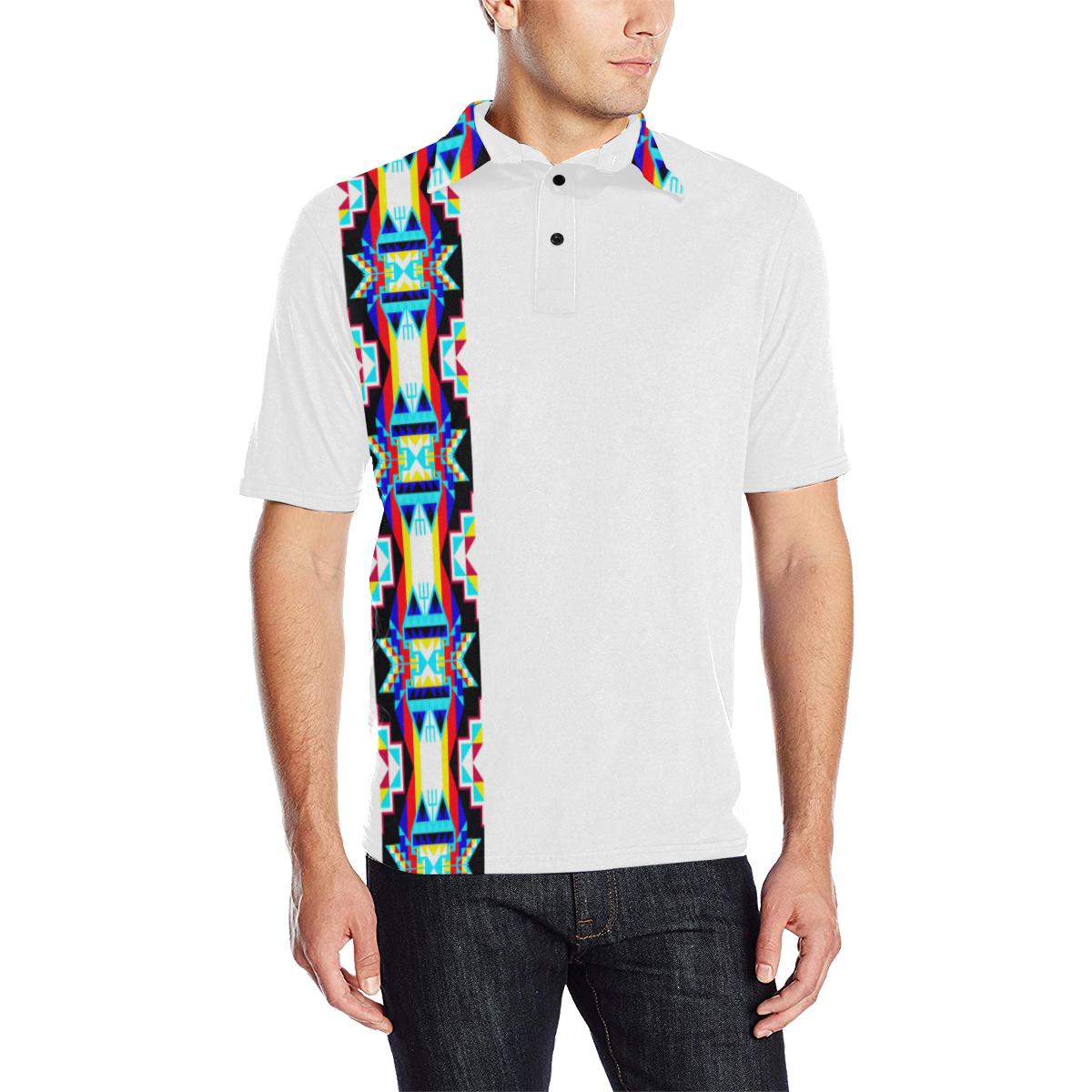 White II Blanket Strip Men's All Over Print Polo Shirt (Model T55) Men's Polo Shirt (Model T55) e-joyer 