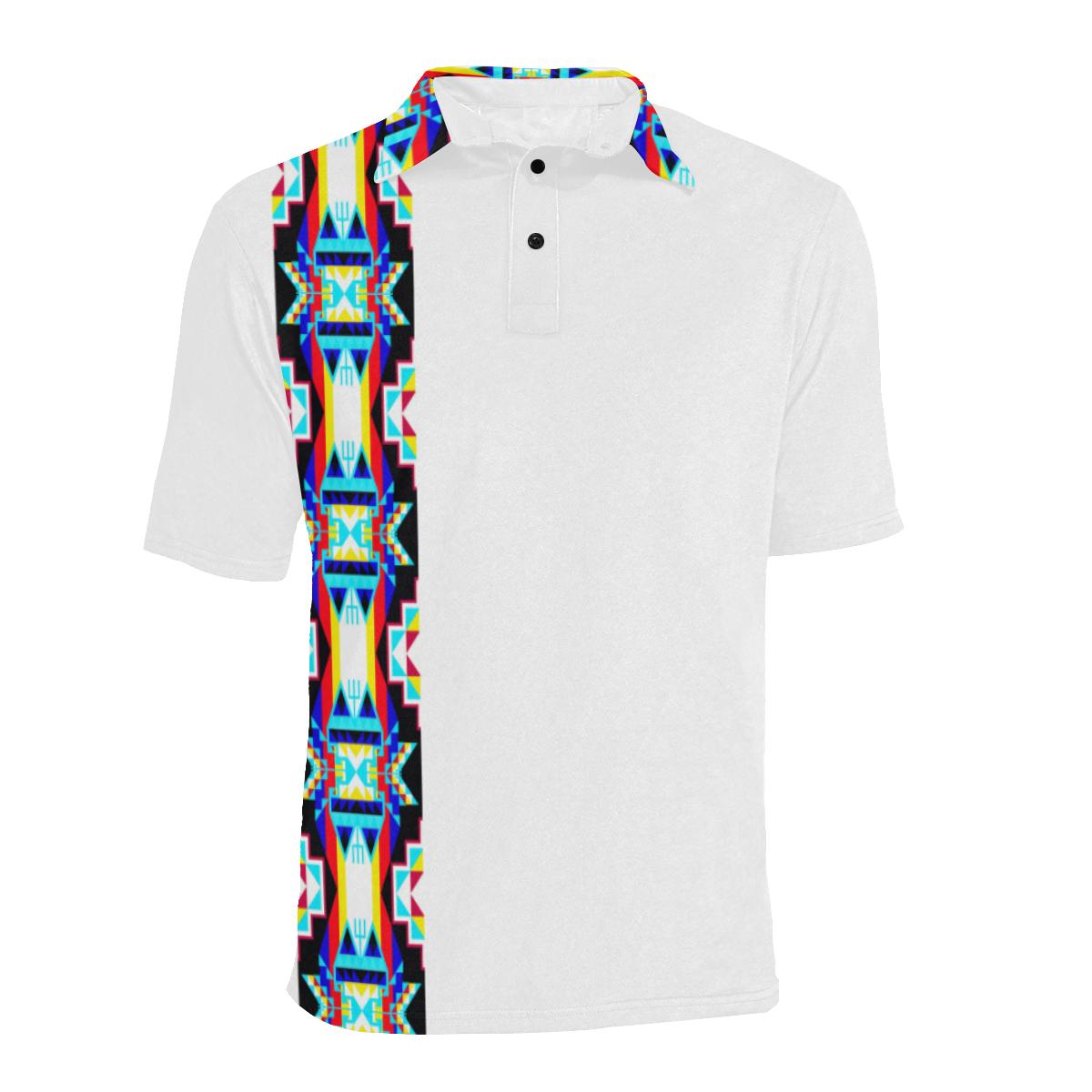 White II Blanket Strip Men's All Over Print Polo Shirt (Model T55) Men's Polo Shirt (Model T55) e-joyer 