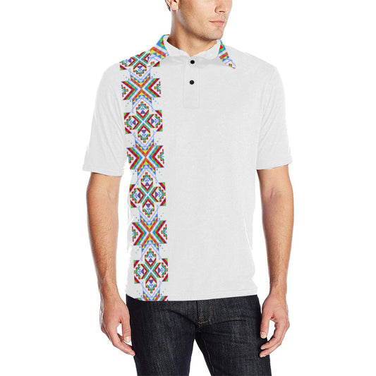 White on White Blanket Strip Men's All Over Print Polo Shirt (Model T55) Men's Polo Shirt (Model T55) e-joyer 