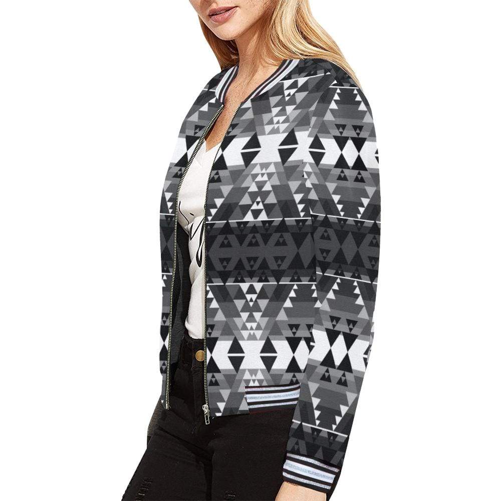 Writing on Stone Black and White All Over Print Bomber Jacket for Women (Model H21) All Over Print Bomber Jacket for Women (H21) e-joyer 