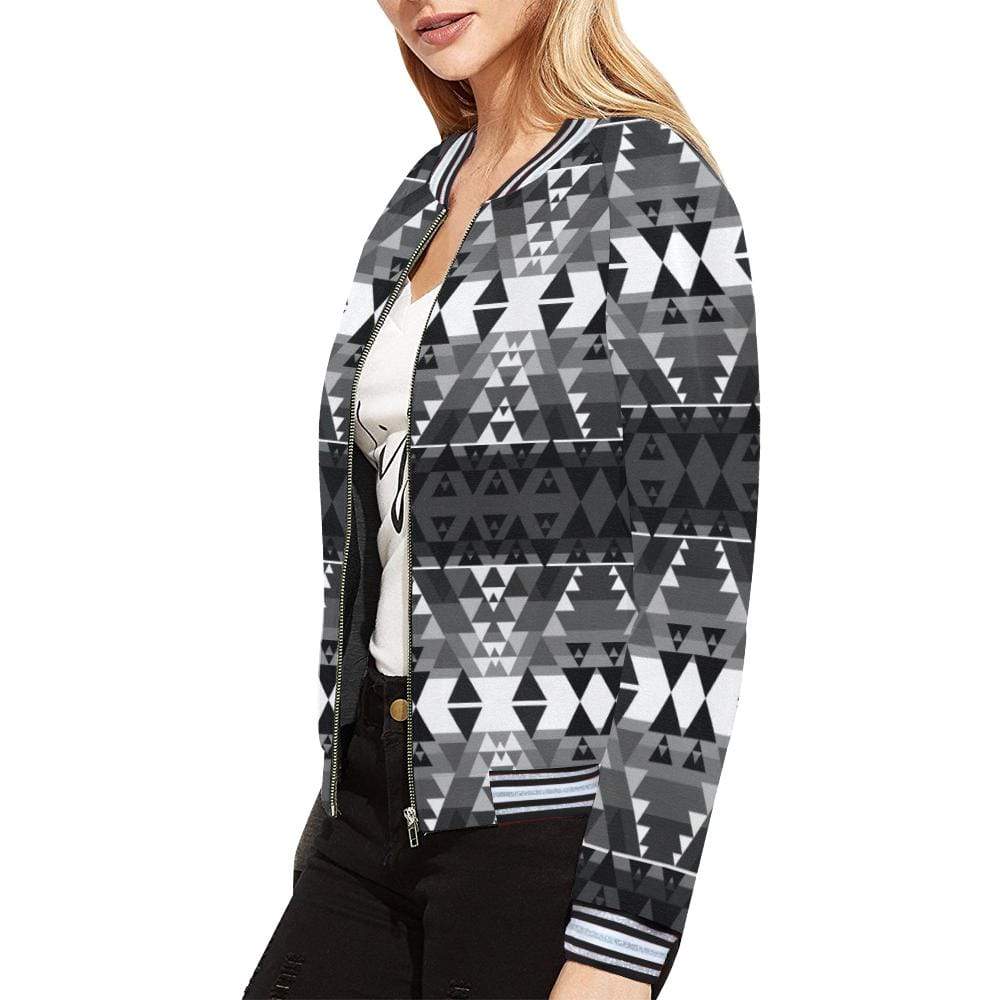 Writing on Stone Black and White All Over Print Bomber Jacket for Women (Model H21) All Over Print Bomber Jacket for Women (H21) e-joyer 