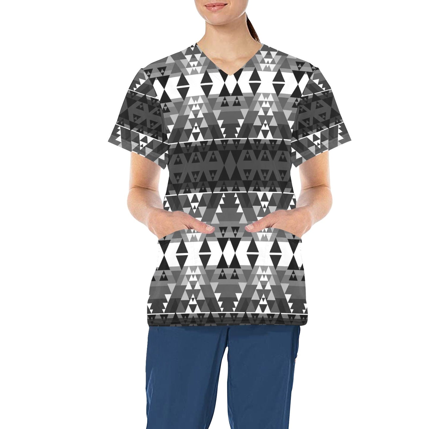 Writing on Stone Black and White All Over Print Scrub Top Scrub Top e-joyer 