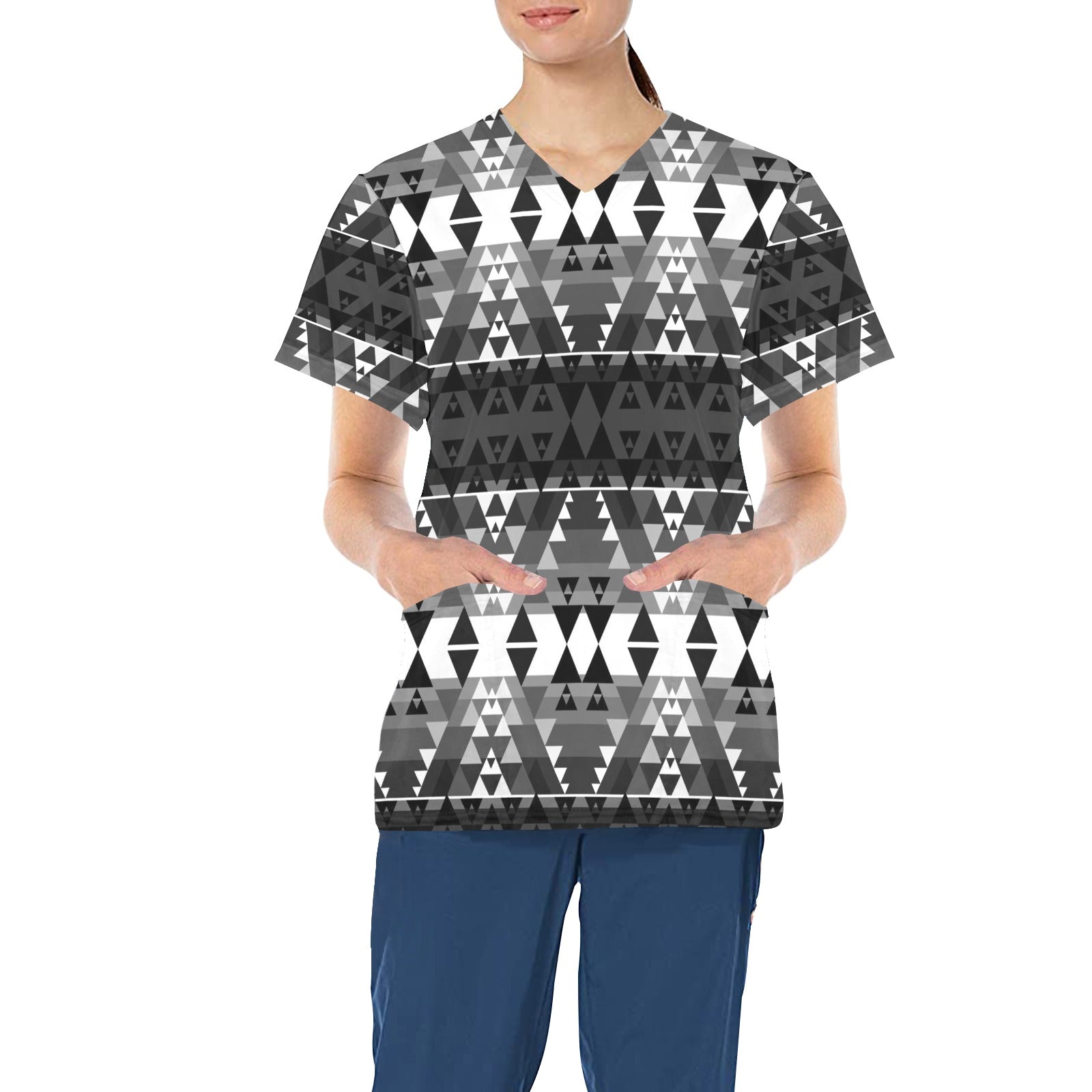 Writing on Stone Black and White All Over Print Scrub Top Scrub Top e-joyer 