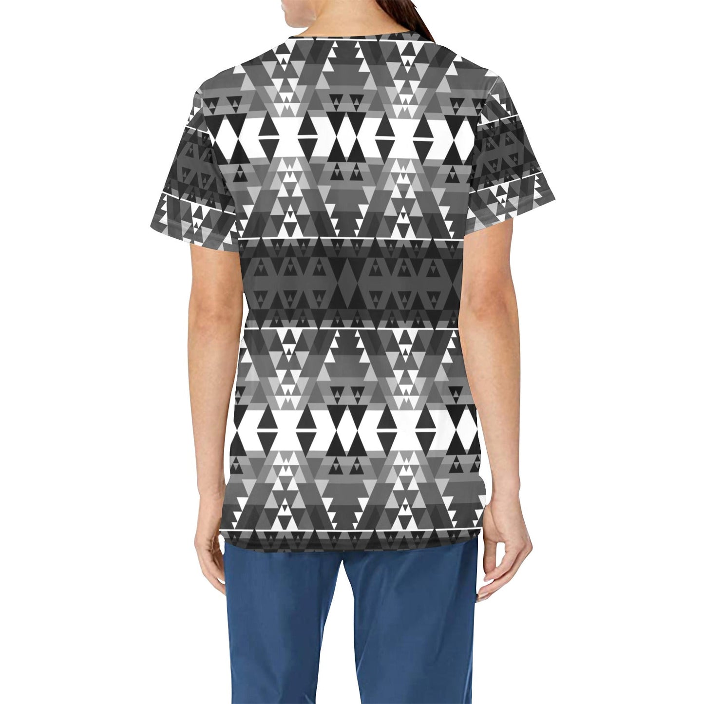 Writing on Stone Black and White All Over Print Scrub Top Scrub Top e-joyer 