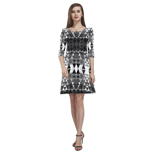 Writing on Stone Black and White Tethys Half-Sleeve Skater Dress(Model D20) Tethys Half-Sleeve Skater Dress (D20) e-joyer 