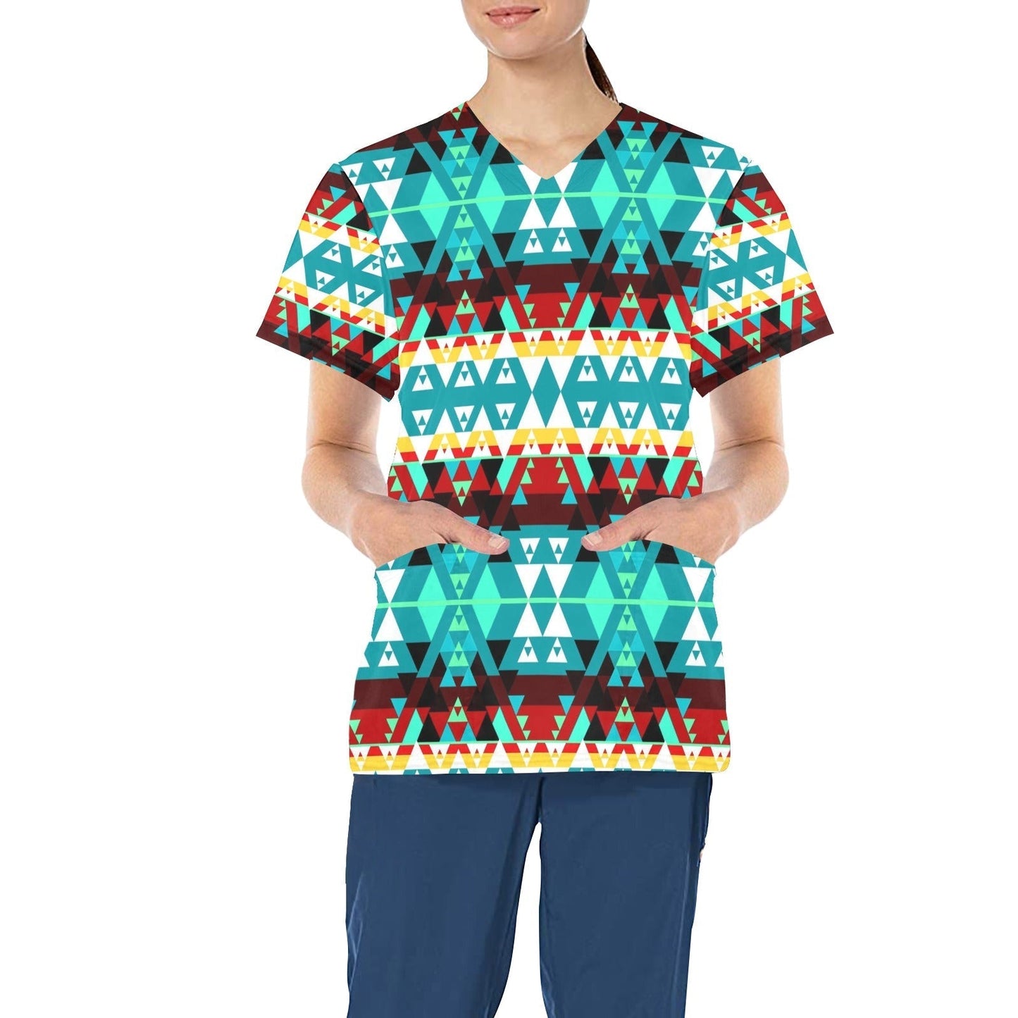 Writing on Stone Wheel All Over Print Scrub Top Scrub Top e-joyer 