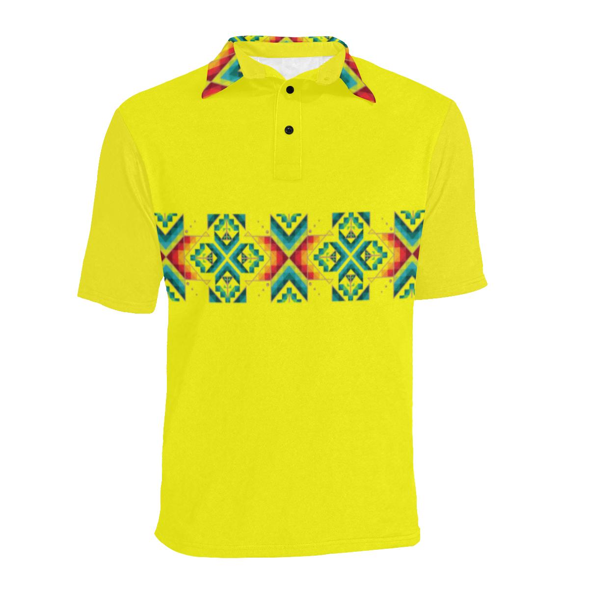 Yellow Blanket Strip - I Men's All Over Print Polo Shirt (Model T55) Men's Polo Shirt (Model T55) e-joyer 