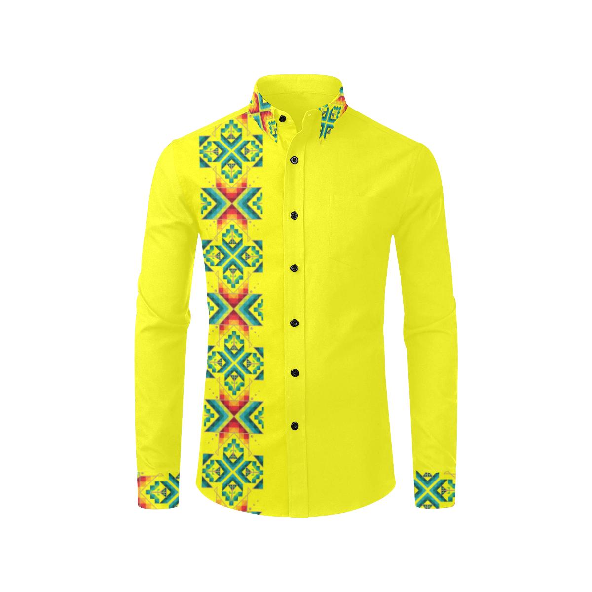 Yellow Blanket Strip Men's All Over Print Casual Dress Shirt (Model T61) Men's Dress Shirt (T61) e-joyer 