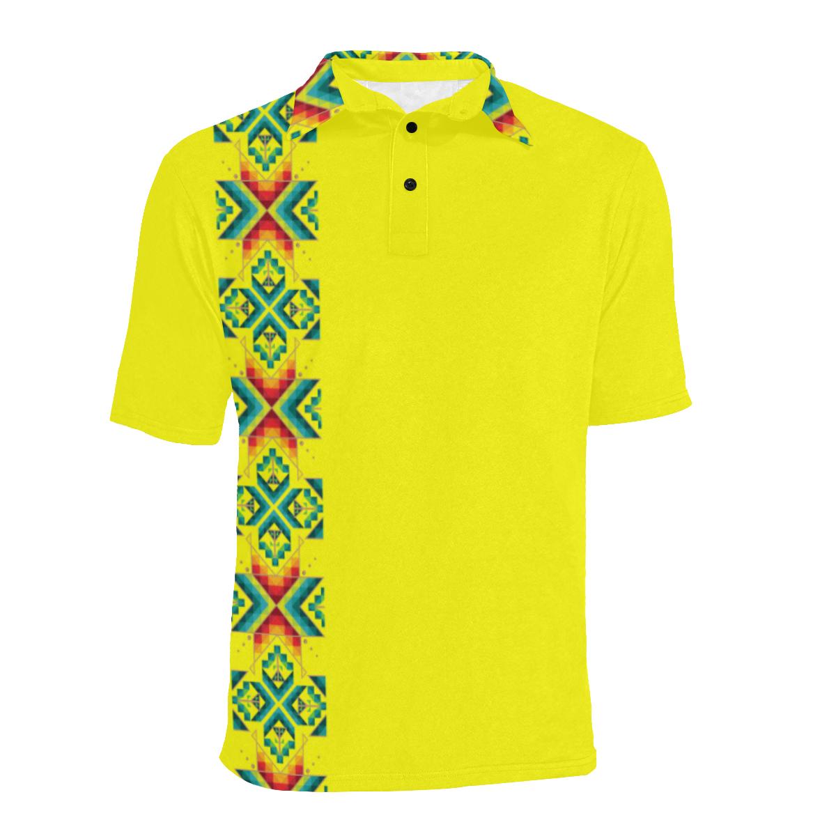 Yellow Blanket Strip Men's All Over Print Polo Shirt (Model T55) Men's Polo Shirt (Model T55) e-joyer 