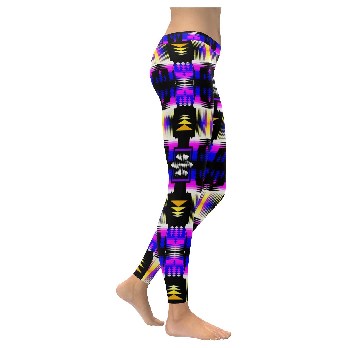 Yellow Moon Shadow Sage Low Rise Leggings (Model L05) Low Rise Leggings e-joyer 