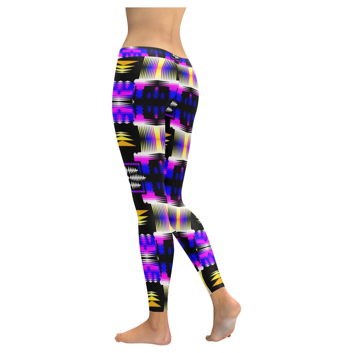 Yellow Moon Shadow Sage Low Rise Leggings (Model L05) Low Rise Leggings e-joyer 