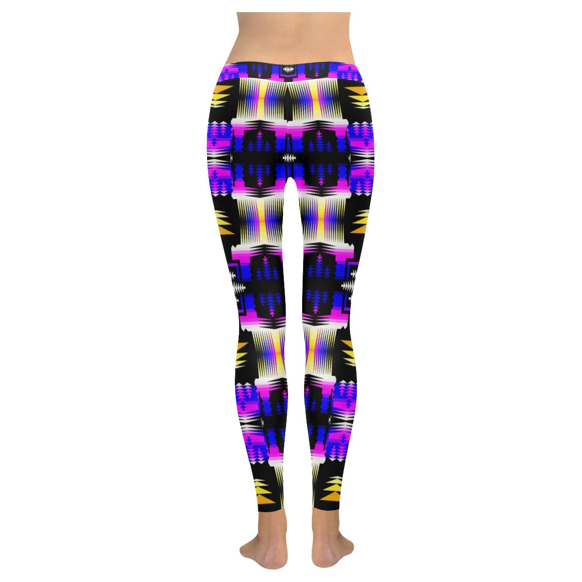 Yellow Moon Shadow Sage Low Rise Leggings (Model L05) Low Rise Leggings e-joyer 